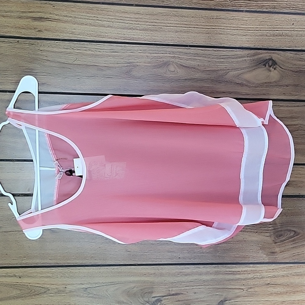 Ivy & Leo NWT Cecico Collection Coral & White Sheer flowing tank/ tunic size S